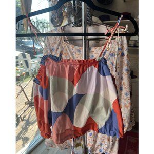 Selva Negra Multicolor Square Neck Sleeeless Tie Strap Puffy Tank Top Small